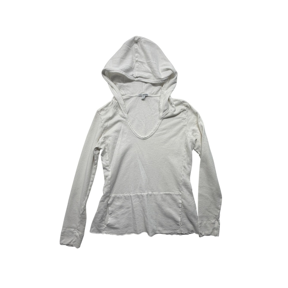 James Perse White 100% Supima Cotton Terry V-Neck Hoodie Top Size 2 M - Picture 2 of 11